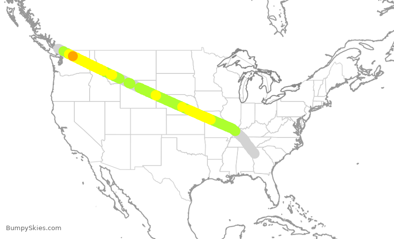 Turbulence forecast map for WJA1600, YVR to ATL