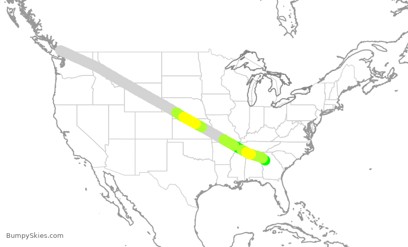 Turbulence forecast map for WJA1606, YVR to ATL
