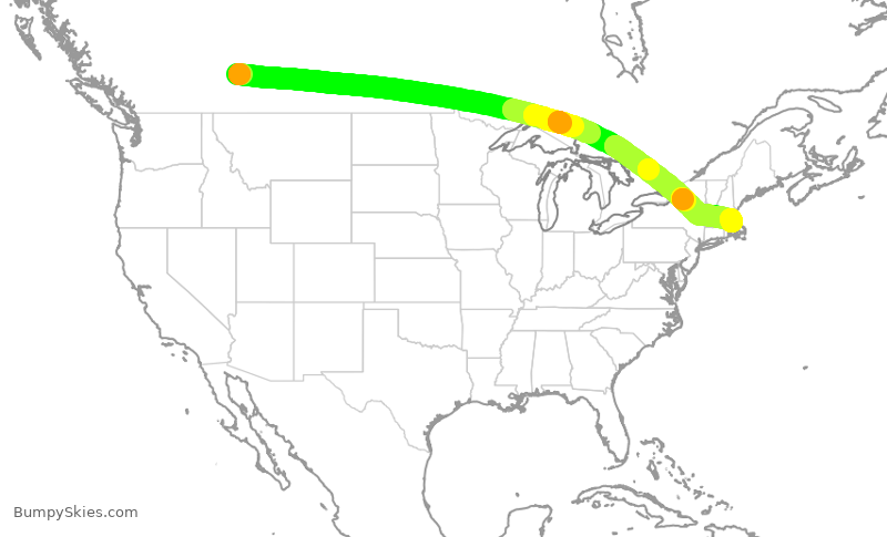 Turbulence forecast map for WJA1624, YYC to BOS