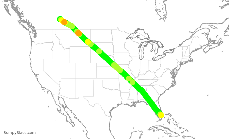 Turbulence forecast map for WJA1631, FLL to YYC