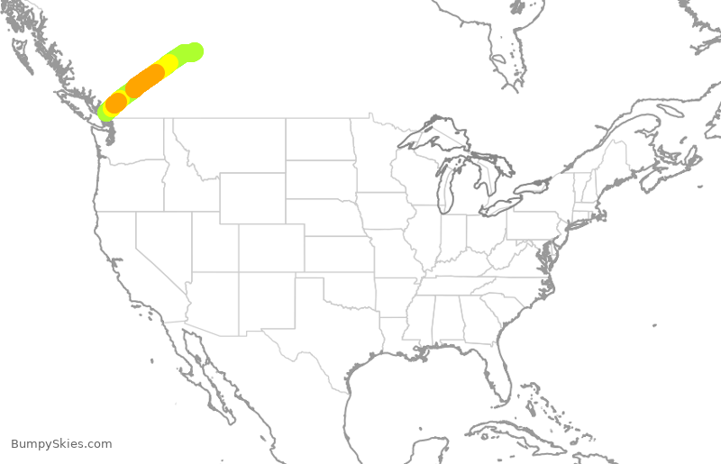 Turbulence forecast map for WJA170, YVR to YEG