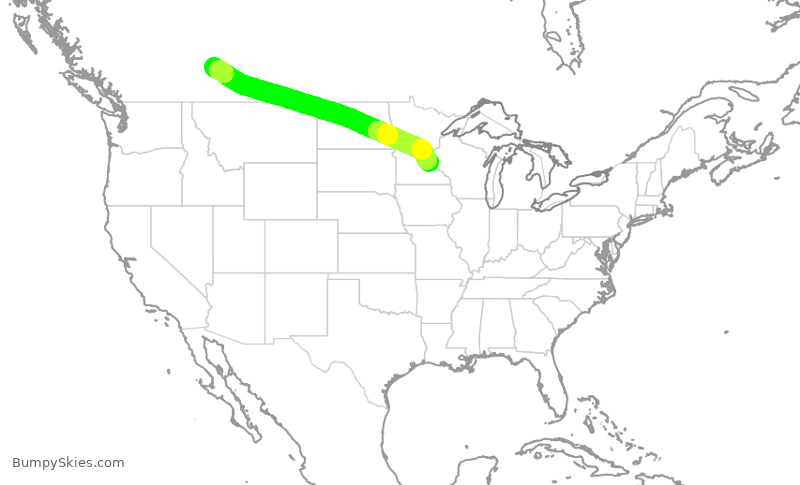 Turbulence forecast map for WJA1810, YYC to MSP