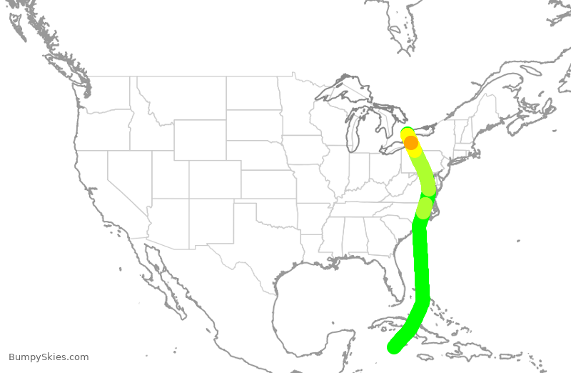 Turbulence forecast map for WJA2032, YYZ to WCR