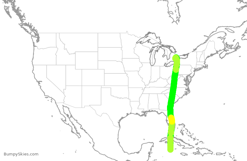 Turbulence forecast map for WJA2033, GCM to YYZ