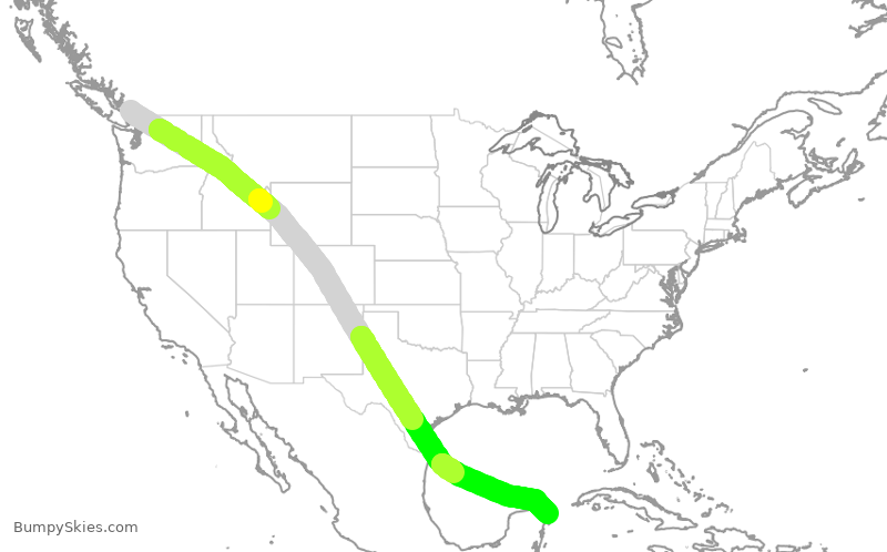 Turbulence forecast map for WJA2052, YVR to CUN
