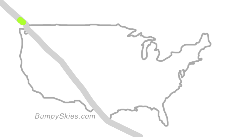 Map of continental US with illustrated flight path and turbulence forecast (described in text below)
