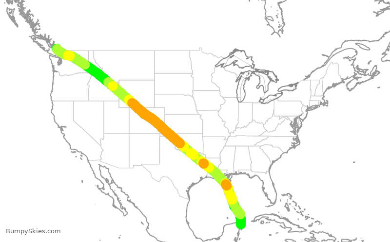 Turbulence forecast map for WJA2065, CUN to YVR