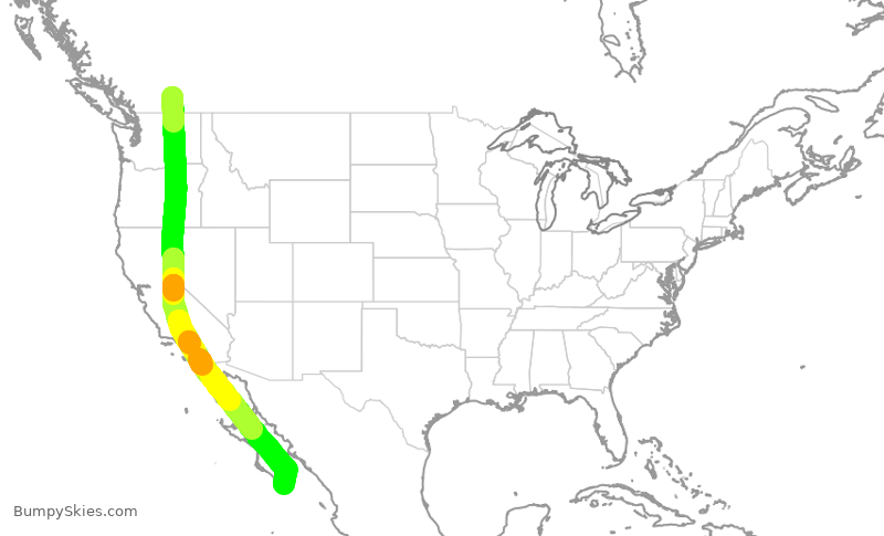 Turbulence forecast map for WJA2070, YLW to SJD