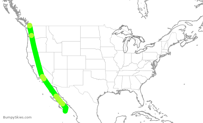 Turbulence forecast map for WJA2120, YVR to SJD