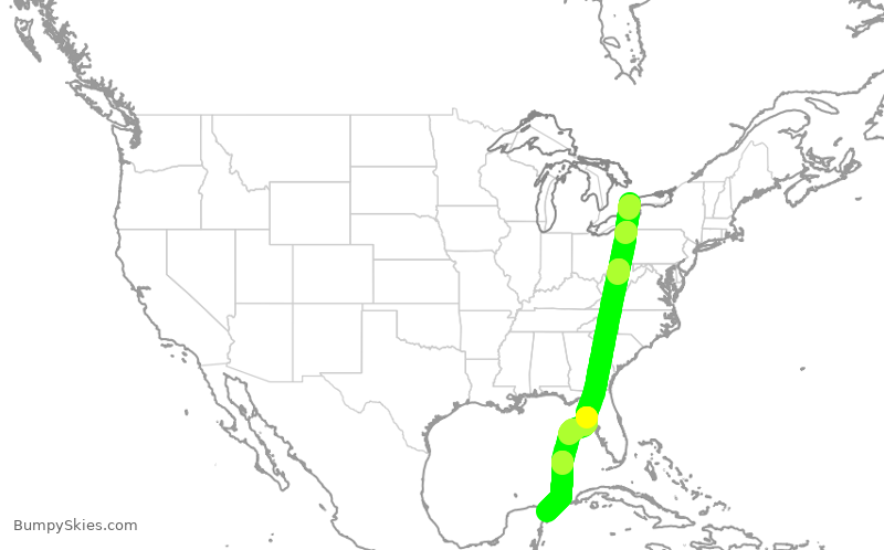 Turbulence forecast map for WJA2134, YYZ to CUN
