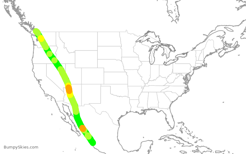 Turbulence forecast map for WJA2155, PVR to YVR