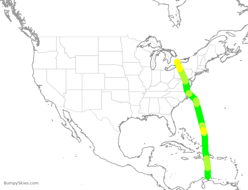 Turbulence forecast map for WJA2196, YYZ to NCA
