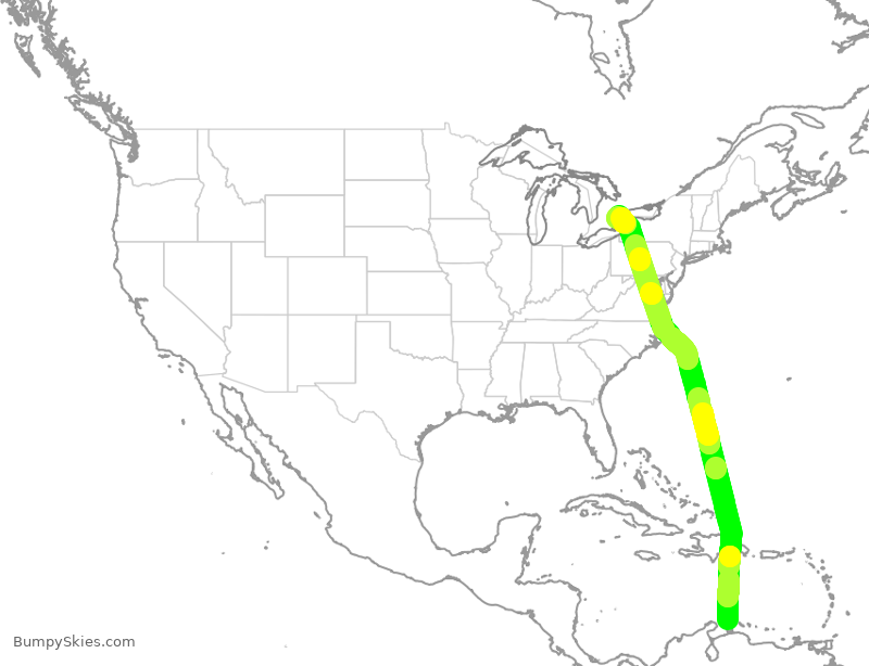 Turbulence forecast map for WJA2197, NCA to YYZ