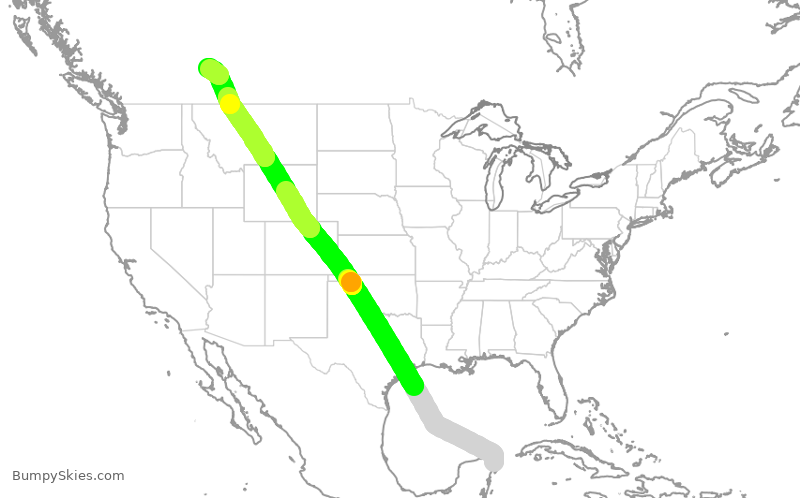 Turbulence forecast map for WJA2201, CUN to YYC