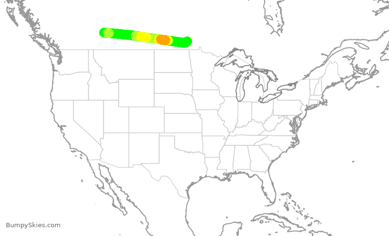 Turbulence forecast map for WJA222, YYC to YWG