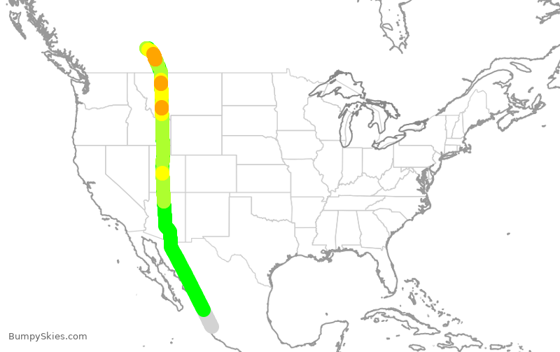 Turbulence forecast map for WJA2241, PVR to YYC