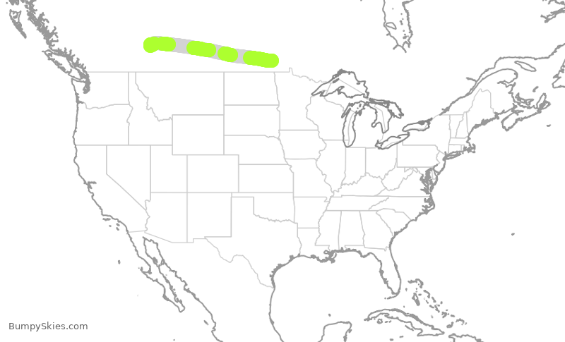 Turbulence forecast map for WJA225, YWG to YYC