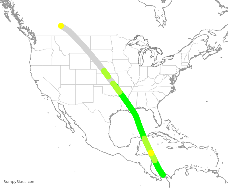 Turbulence forecast map for WJA2266, YYC to PTY