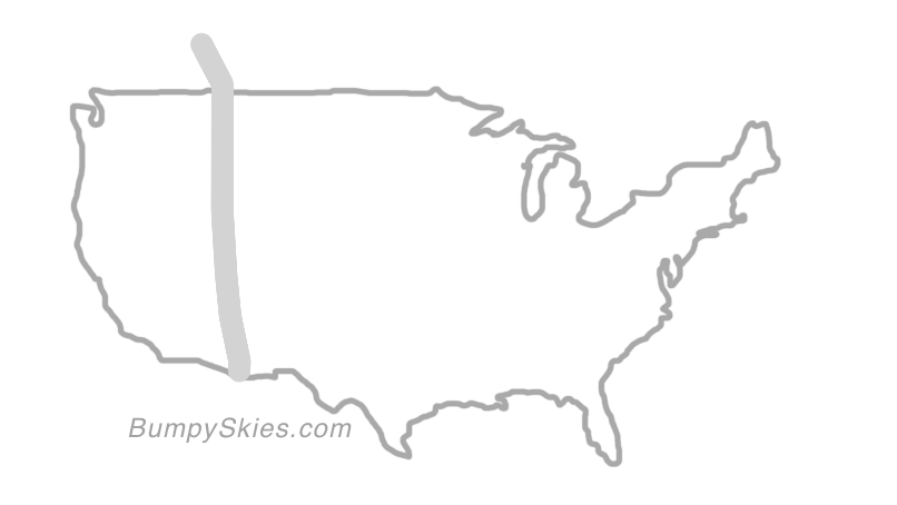 Map of continental US with illustrated flight path and turbulence forecast (described in text below)