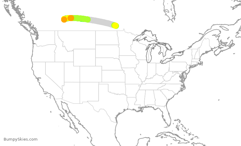 Turbulence forecast map for WJA229, YWG to YYC