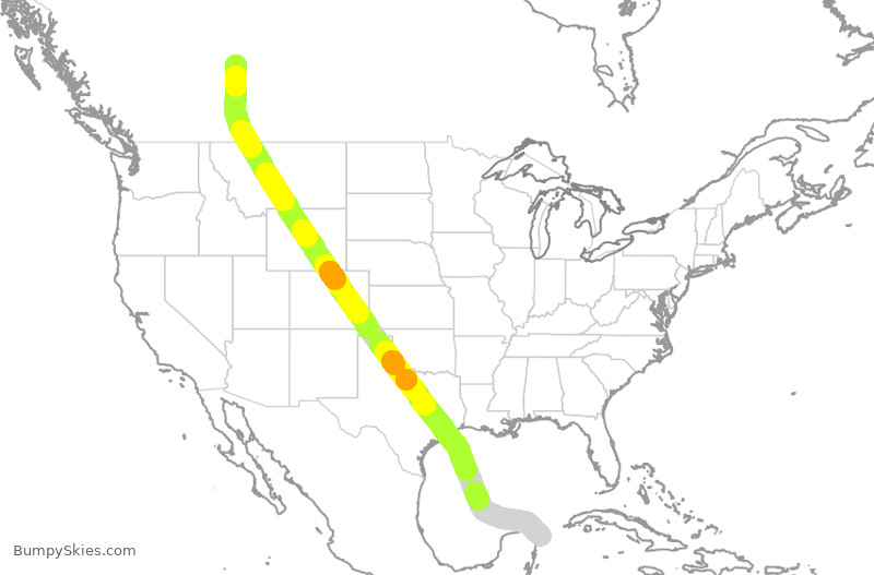 Turbulence forecast map for WJA2302, YEG to MUN