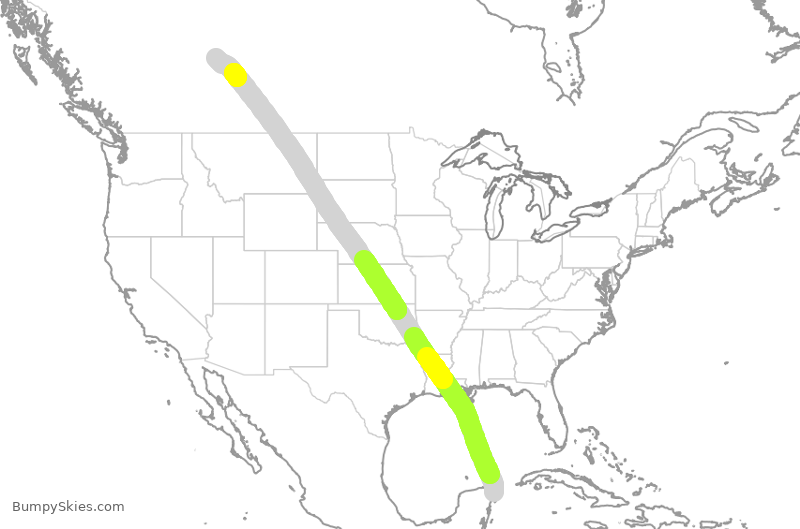 Turbulence forecast map for WJA2307, CUN to YEG