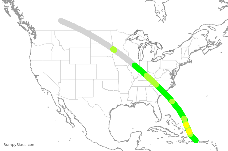 Turbulence forecast map for WJA2376, YYC to PUJ