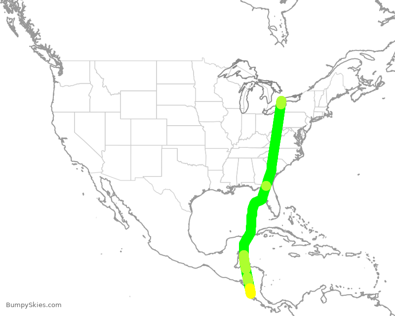 Turbulence forecast map for WJA2500, YYZ to LIR