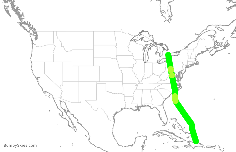 Turbulence forecast map for WJA2506, YYZ to POP