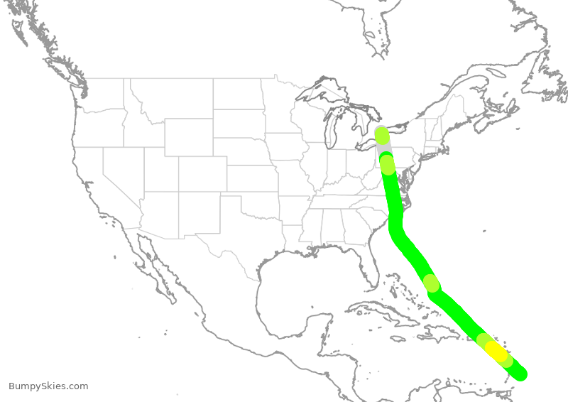 Turbulence forecast map for WJA2512, YYZ to BGI