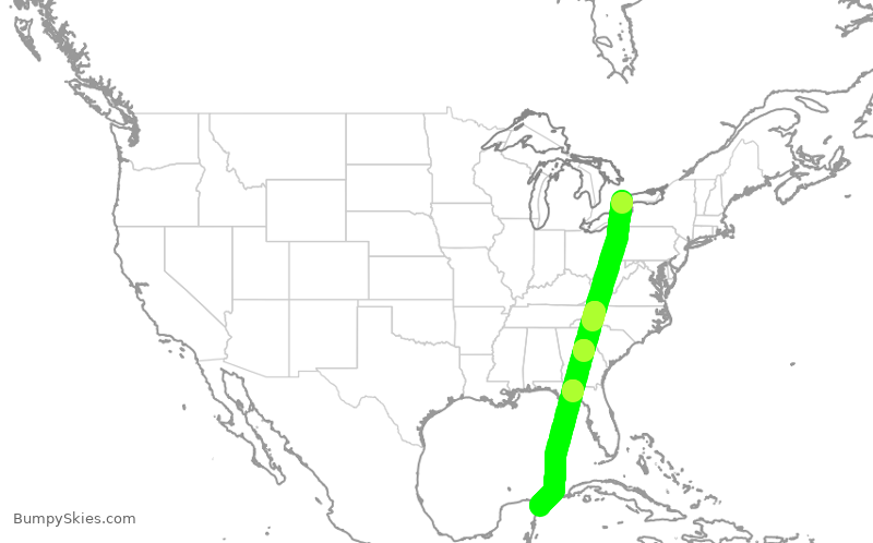 Turbulence forecast map for WJA2558, YYZ to CUN