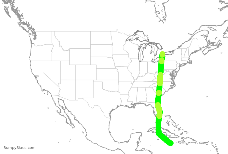 Turbulence forecast map for WJA2560, YYZ to KIN