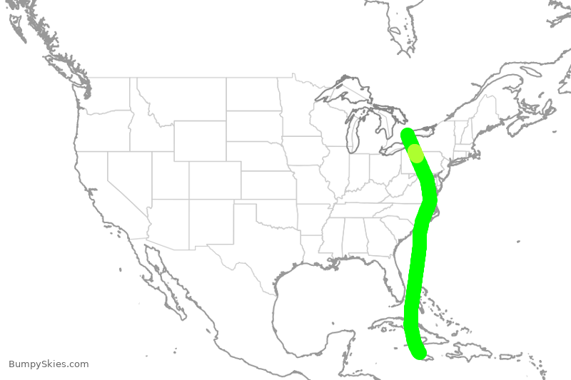 Turbulence forecast map for WJA2566, YYZ to MBJ