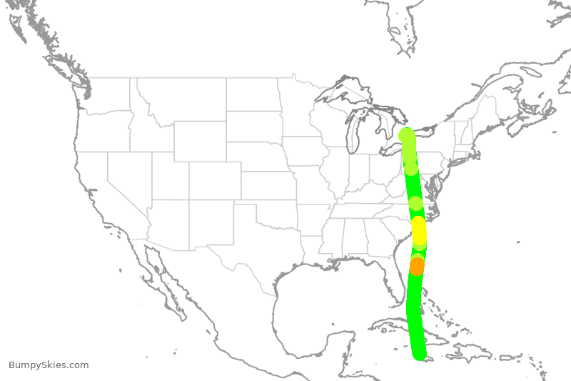 Turbulence forecast map for WJA2567, MBJ to YYZ