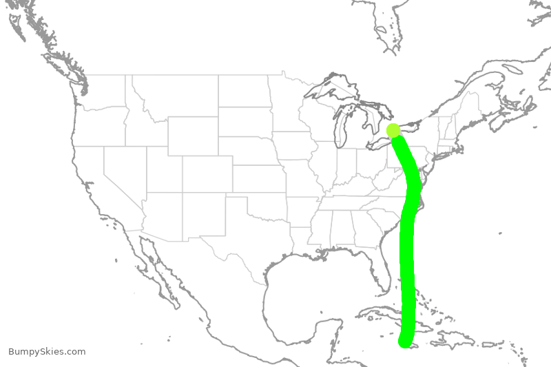 Turbulence forecast map for WJA2570, YYZ to MBJ