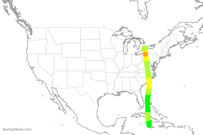 Turbulence forecast map for WJA2571, MBJ to YYZ