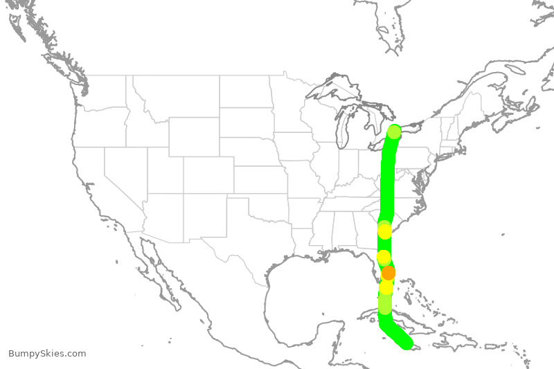 Turbulence forecast map for WJA2574, YYZ to MBJ