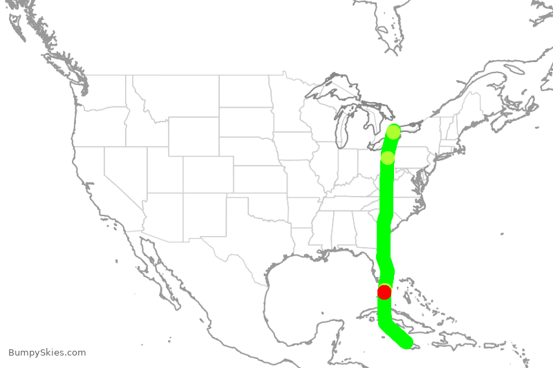 Turbulence forecast map for WJA2576, YYZ to MBJ