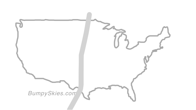 Map of continental US with illustrated flight path and turbulence forecast (described in text below)