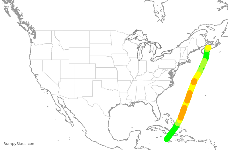 Turbulence forecast map for WJA2639, KJS to YHZ