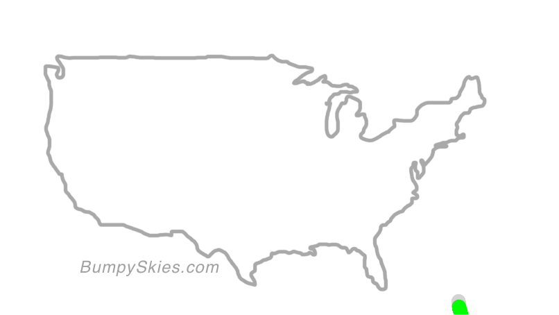 Map of continental US with illustrated flight path and turbulence forecast (described in text below)