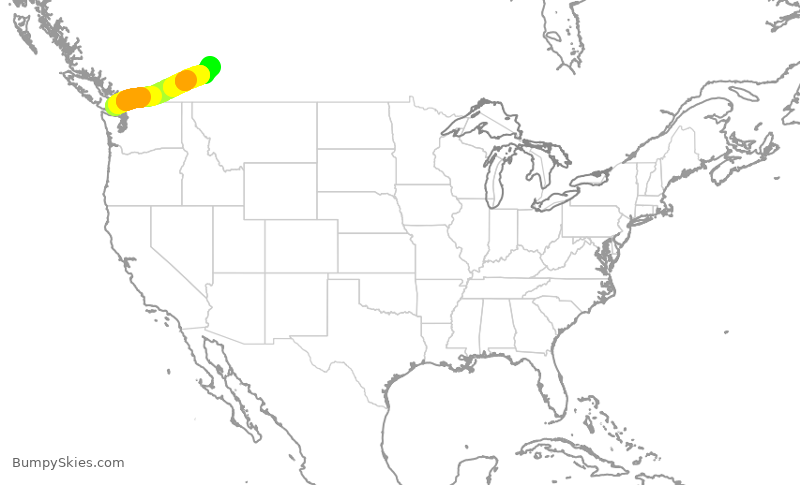Turbulence forecast map for WJA266, YYJ to YYC