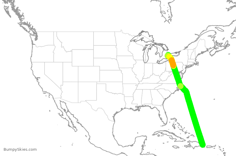 Turbulence forecast map for WJA2701, PUJ to YYZ