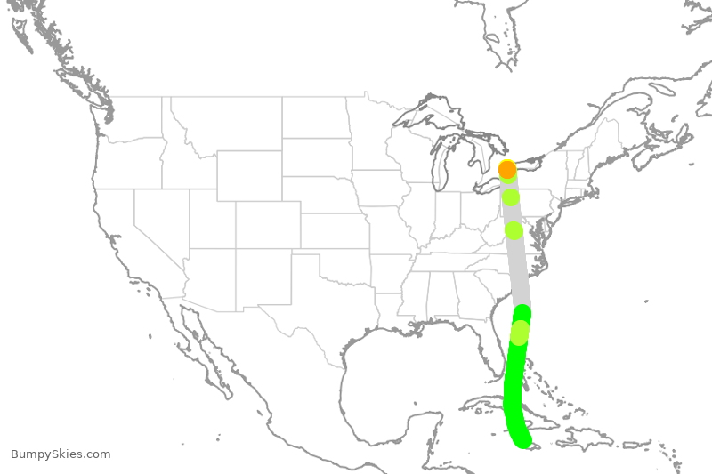 Turbulence forecast map for WJA2708, YYZ to KJS