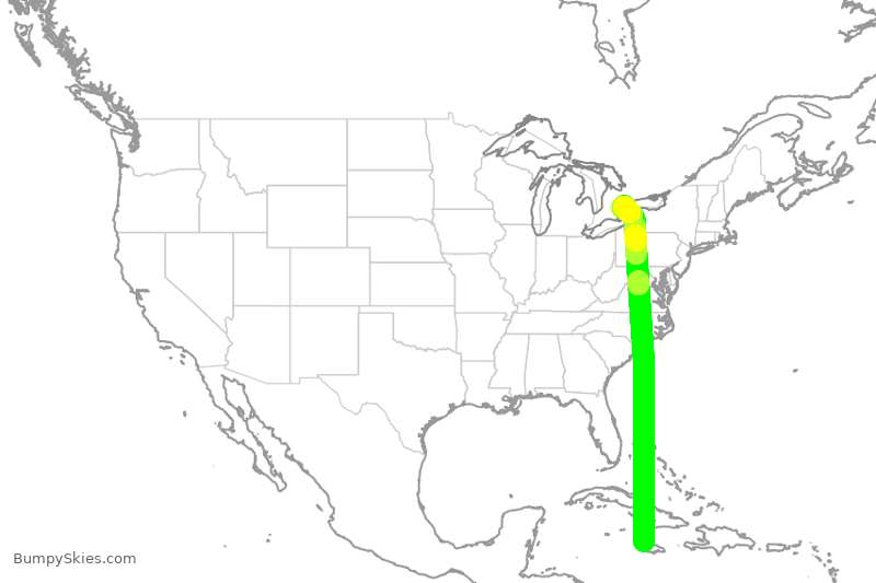 Turbulence forecast map for WJA2709, MBJ to YYZ