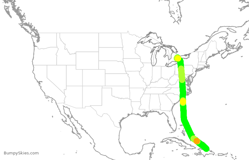 Turbulence forecast map for WJA2741, POP to YYZ