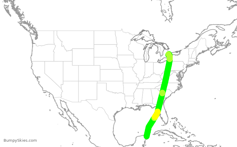 Turbulence forecast map for WJA2775, CUN to YYZ