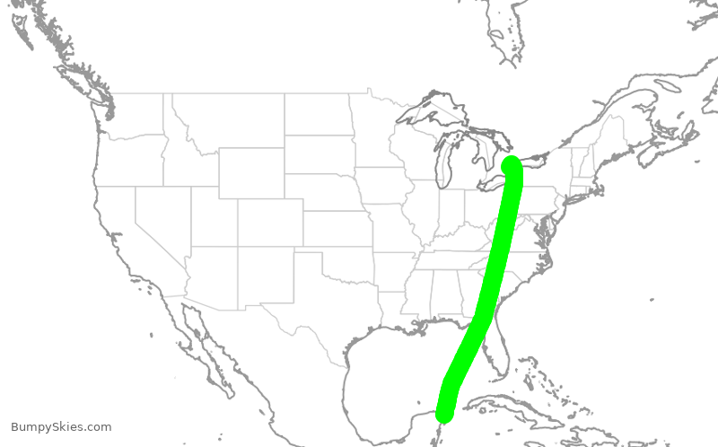 Turbulence forecast map for WJA2777, MUN to YYZ
