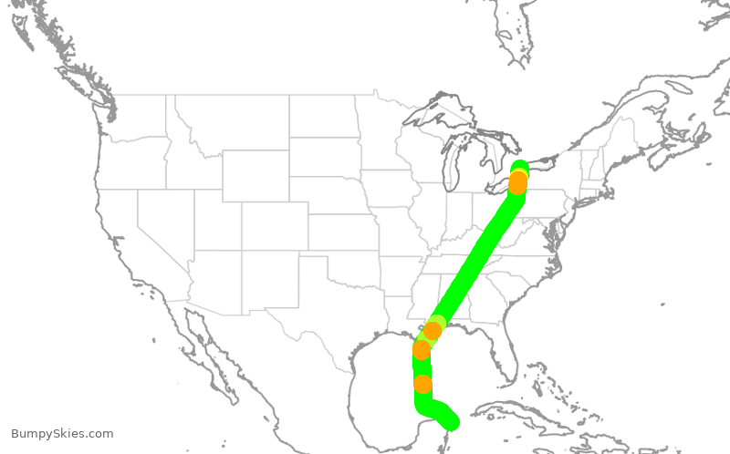 Turbulence forecast map for WJA2852, YYZ to CUN