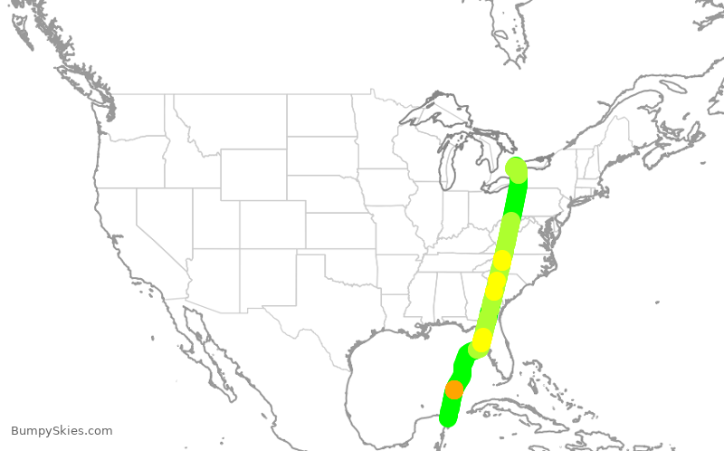 Turbulence forecast map for WJA2855, CUN to YYZ
